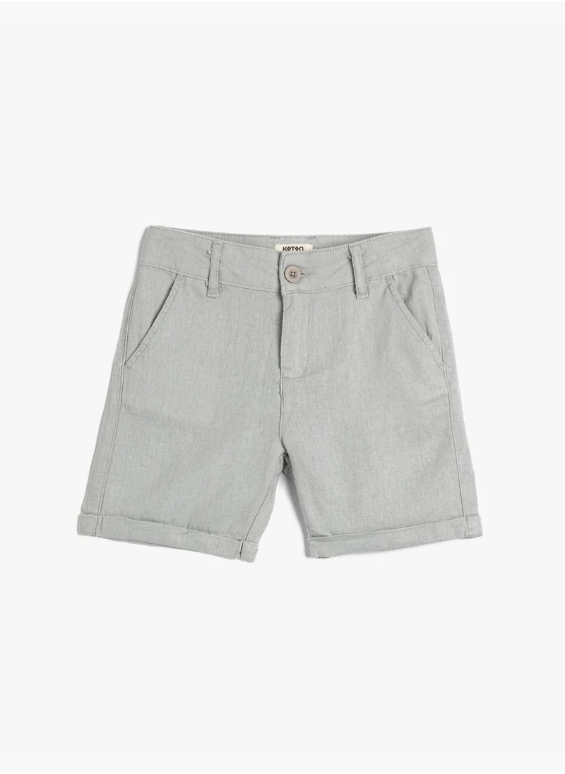 كوتون Linen Shorts Drawstring Pockets