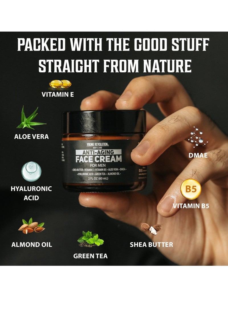 Viking Revolution Viking Revolution Mens Anti Aging Face Cream - Mens Face Moisturizer for Men with Hyaluronic Acid, Aloe Vera, Vitamin E - Wrinkle Cream for Men with Vitamin B5, Green Tea (2 Fl Oz)  - Image 3