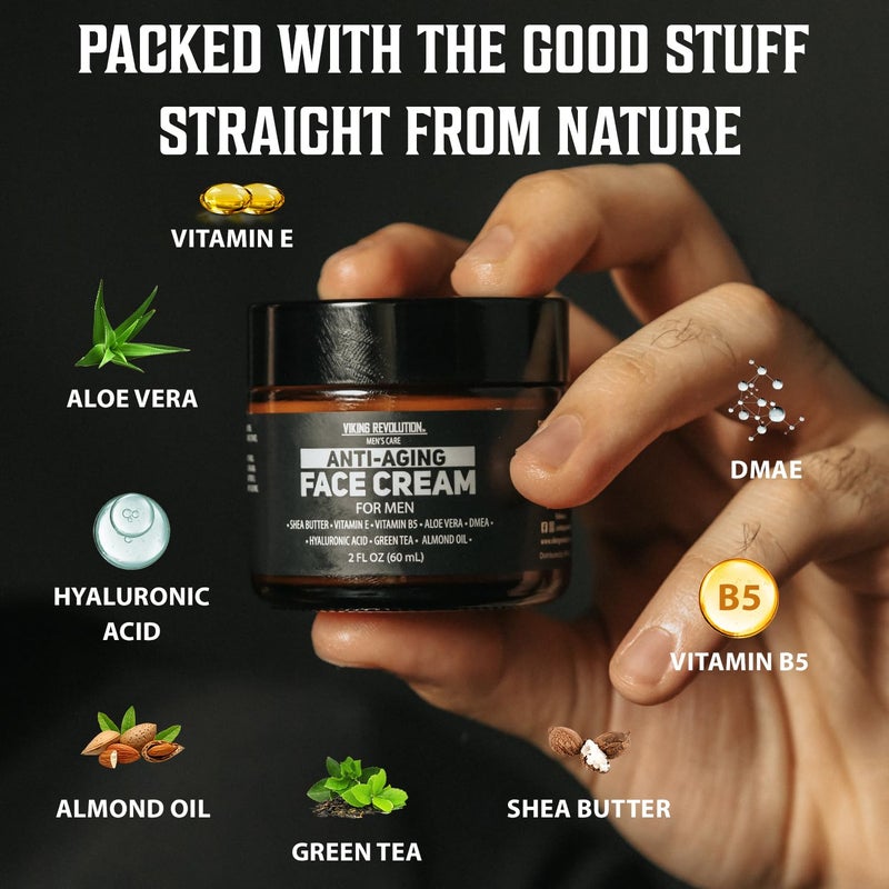 Viking Revolution Mens Anti Aging Face Cream - Mens Face Moisturizer for Men with Hyaluronic Acid, Aloe Vera, Vitamin E - Wrinkle Cream for Men with Vitamin B5, Green Tea (2 Fl Oz) - Image 2