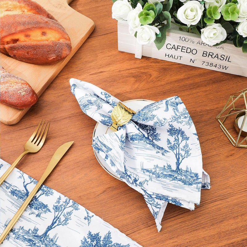 JarThenaAMCS Set of 6 Blue French Village Printed Cloth Napkin Rustic Dinner Napkin Reusable Kitchen Top Collection for Farmhouse Dining Table Decor 18 x 18 Inch - Image 4