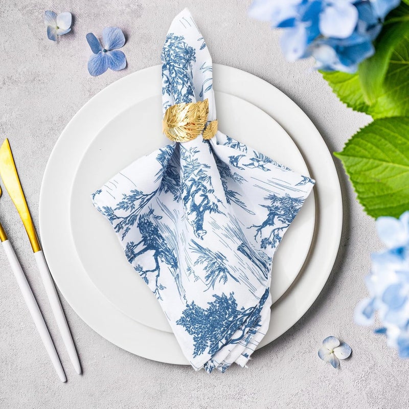 JarThenaAMCS Set of 6 Blue French Village Printed Cloth Napkin Rustic Dinner Napkin Reusable Kitchen Top Collection for Farmhouse Dining Table Decor 18 x 18 Inch - Image 5