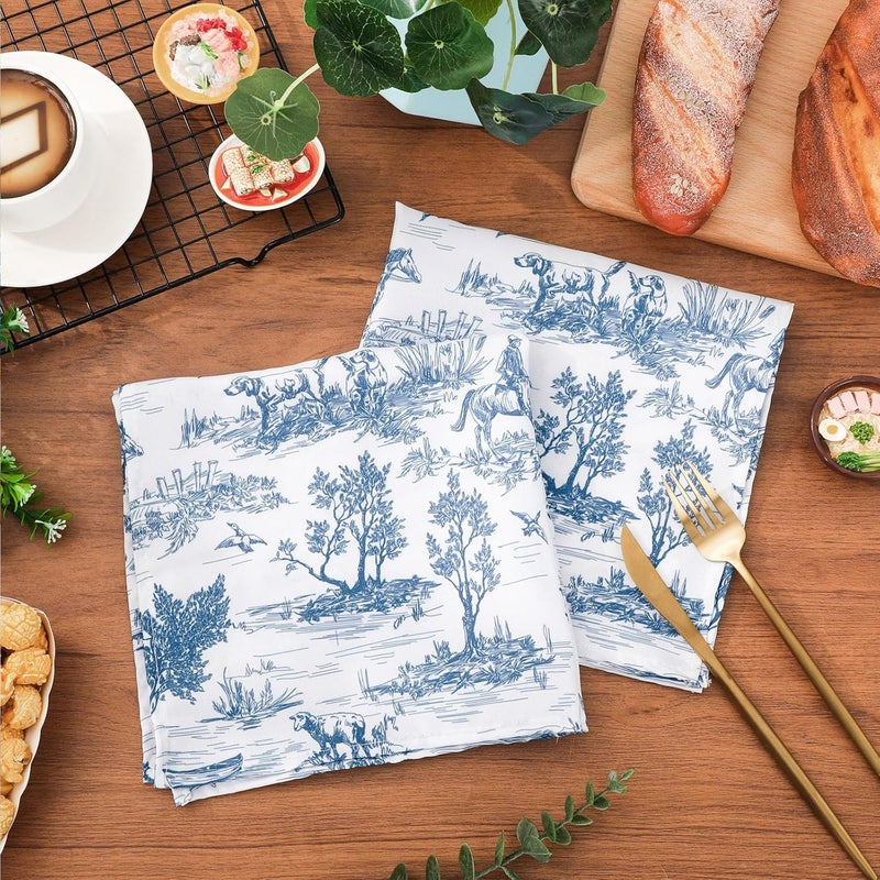 JarThenaAMCS Set of 6 Blue French Village Printed Cloth Napkin Rustic Dinner Napkin Reusable Kitchen Top Collection for Farmhouse Dining Table Decor 18 x 18 Inch - Image 3