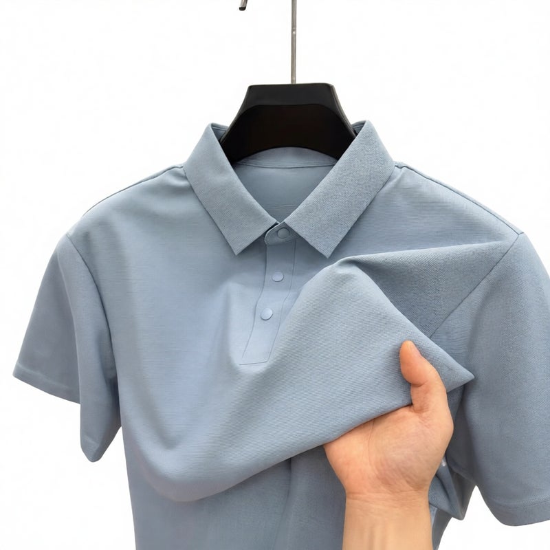 Men's Casual Short Sleeve Polo Shirt Ice Silk Seamless Turn-Down Collar