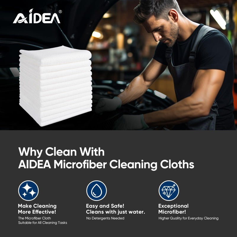AIDEA Microfiber Cleaning Cloths White-100PK, Absorbent Cleaning Rags, Commercial Shop Rags Lint-Free, Scratch-Free, White Microfiber Towels for Cars, Kitchen Towels White (11.5 in.x 11.5 in.) - Image 4