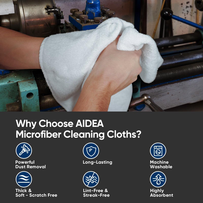 AIDEA Microfiber Cleaning Cloths White-100PK, Absorbent Cleaning Rags, Commercial Shop Rags Lint-Free, Scratch-Free, White Microfiber Towels for Cars, Kitchen Towels White (11.5 in.x 11.5 in.) - Image 2