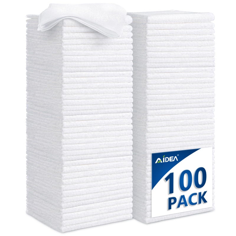 AIDEA Microfiber Cleaning Cloths White-100PK, Absorbent Cleaning Rags, Commercial Shop Rags Lint-Free, Scratch-Free, White Microfiber Towels for Cars, Kitchen Towels White (11.5 in.x 11.5 in.) - Image 1