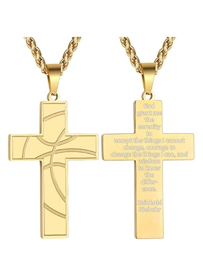 Arabest Basketball Cross Necklace for Boys Men, Stainless Steel Bible Verse Pendant Chain, Christian Religious Jewelry Gifts for Son Teen Boys - Image 1