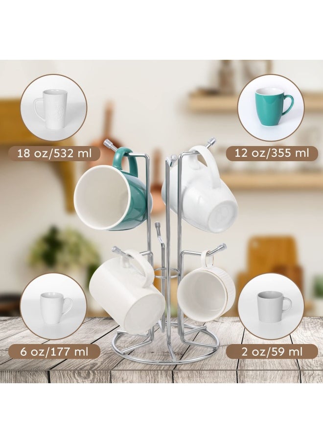 HULISEN - Mug Holder For Large Cup Countertop Mug Tree With 6 Hooks Metal Free Standing Coffee Cup Holder Stand For Easy Pick And Place Tea Rack Cup Tree Holder For Large Size Mugs - Image 1