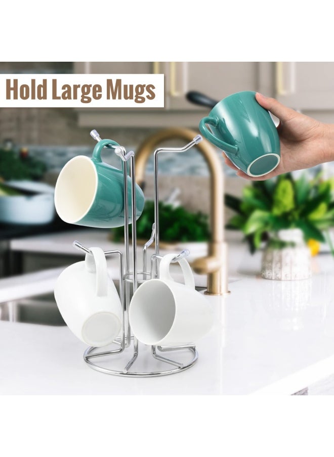 HULISEN - Mug Holder For Large Cup Countertop Mug Tree With 6 Hooks Metal Free Standing Coffee Cup Holder Stand For Easy Pick And Place Tea Rack Cup Tree Holder For Large Size Mugs - Image 1