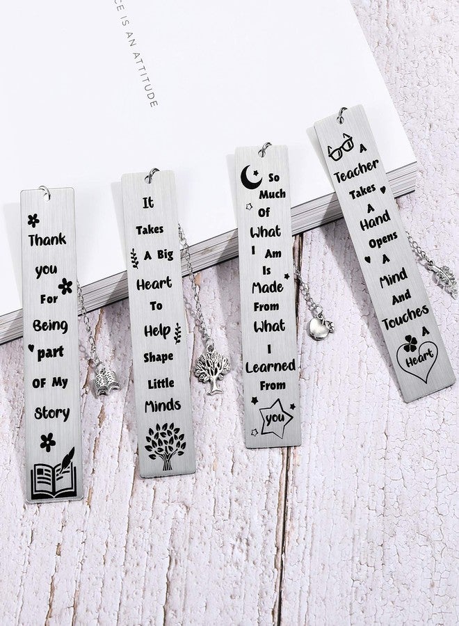 Zonon 4 Pcs Metal Bookmarks End of Year Teacher Gifts Graduation Book Page Marker with Pendants Thank You Gifts for Teacher Appreciation Women Instructor Birthday Reading Lovers Office(Stylish Style) - Image 5