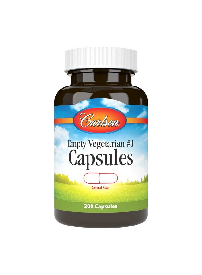 Carlson - Empty Vegetarian #1 Medium-Small Capsules, Easy to Separate & Fill, with Screw Cap Bottle, 200 Capsules - Image 1