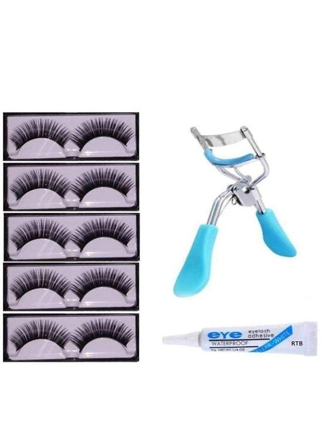 TWIREY 5 Pair Eyelashes Eyelashes curler Eyelashes Glue makeup Combo - Image 1