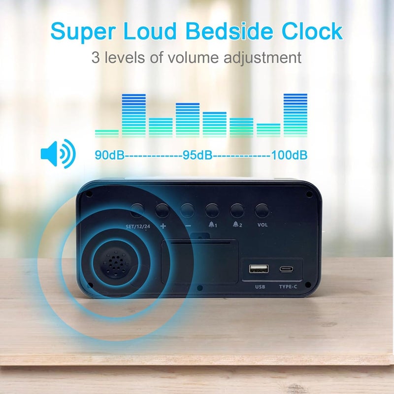 Digital Alarm Clock with Night Light, Alarm Clocks Bedside, Large LED Display, Full Range Brightness, Snooze, 12/24H, Loud Alarm Clocks for Heavy Sleepers, Bedside Alarm Clock for Kids, Seniors - Image 5