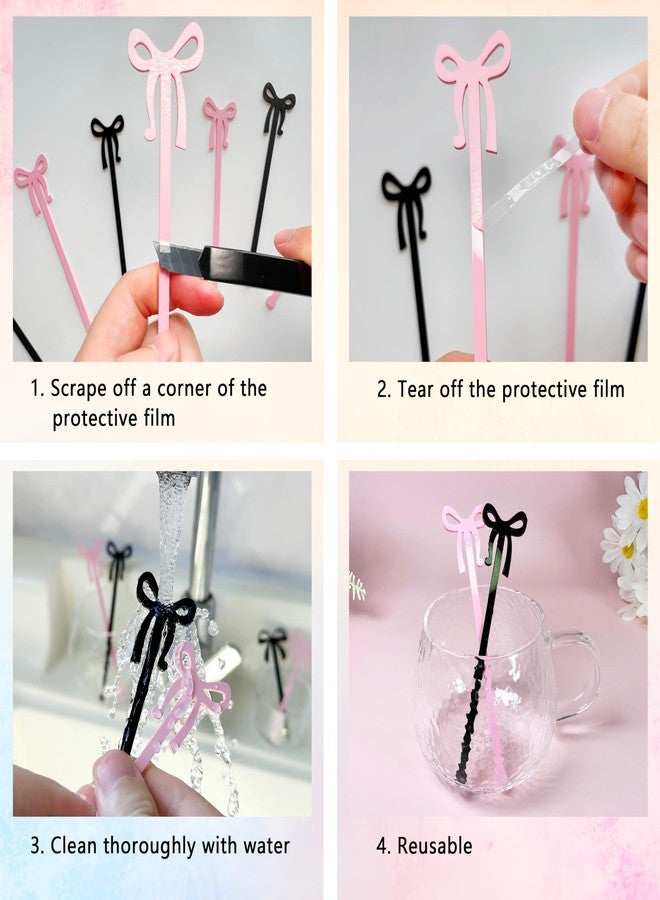 XMZY Pink Bow Drink Stirrers 20PCS Acrylic Coffee Stir Sticks for Shirley Temple Bar Supplies Coquette Birthday Party Decorations Wedding Accessories (Pink) - Image 4