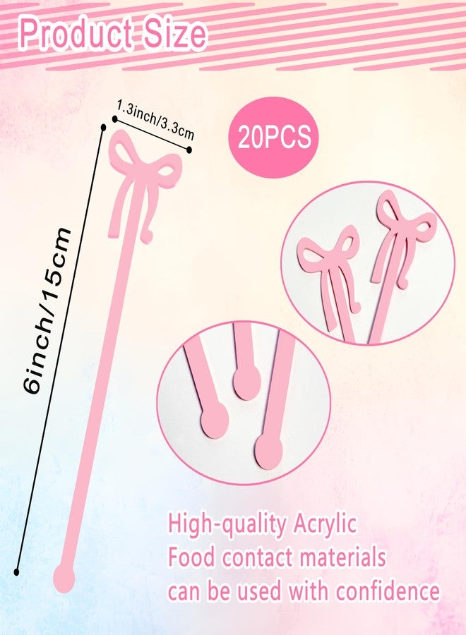XMZY Pink Bow Drink Stirrers 20PCS Acrylic Coffee Stir Sticks for Shirley Temple Bar Supplies Coquette Birthday Party Decorations Wedding Accessories (Pink) - Image 5