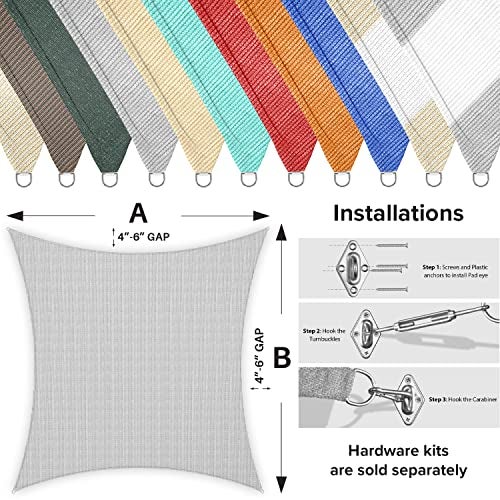 INFRANGE 8' x 8' Rectangle Sun Shade Sails Canopy UV Block for Patio Deck Pergola Yard Lawn Outdoor Activities (Gray) - Image 3