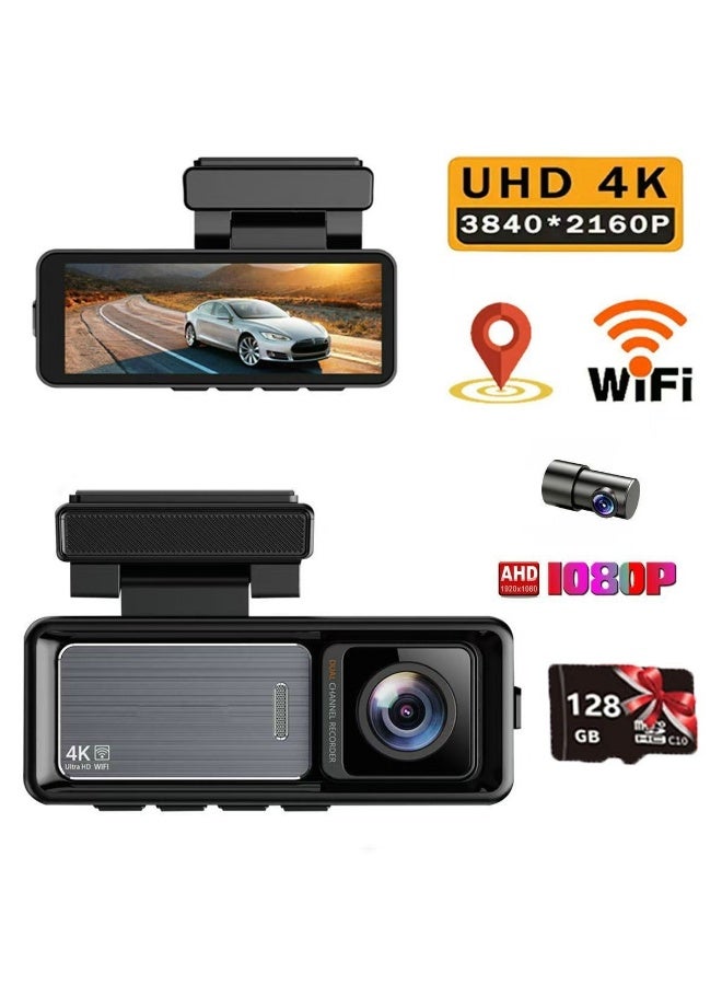 VOMO Dash Cam Car 4k Front and 1080P Rear - Front and Rear Dual Lens Car Dash Camera - 3.2" IPS Screen - With 128GB Card, Built-in GPS WiFi, Night Vision, Loop Recording, WDR Video Recorder - Image 1