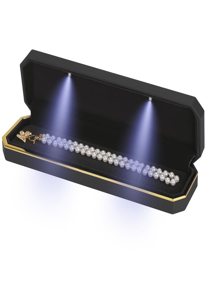 LETURE Luxury LED Necklace Long Chain Gift Box with LED Light, Velvet Jewelry Box Storage Case Organizer Holder (Black) - Image 2