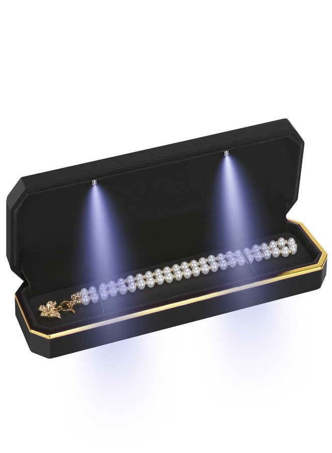 LETURE Luxury LED Necklace Long Chain Gift Box with LED Light, Velvet Jewelry Box Storage Case Organizer Holder (Black) - Image 1