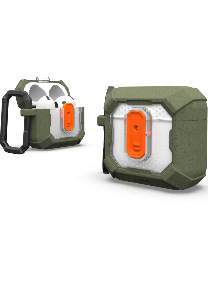 Urban Armor Gear - UAG Plasma AirPods 4 Case Cover Rugged Hard Shell Mil Grade with Secure Lock & Carabiner - Olive Drab - Image 1