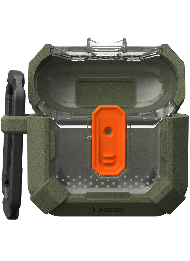 Urban Armor Gear - UAG Plasma AirPods 4 Case Cover Rugged Hard Shell Mil Grade with Secure Lock & Carabiner - Olive Drab - Image 1