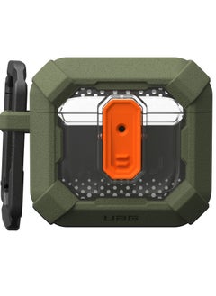 Urban Armor Gear UAG Plasma AirPods 4 Case Cover Rugged Hard Shell Mil Grade with Secure Lock & Carabiner - Olive Drab  - Image 5
