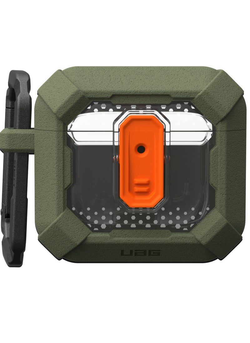 Urban Armor Gear - UAG Plasma AirPods 4 Case Cover Rugged Hard Shell Mil Grade with Secure Lock & Carabiner - Olive Drab - Image 1