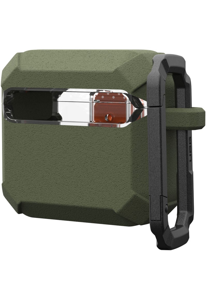 Urban Armor Gear - UAG Plasma AirPods 4 Case Cover Rugged Hard Shell Mil Grade with Secure Lock & Carabiner - Olive Drab - Image 1