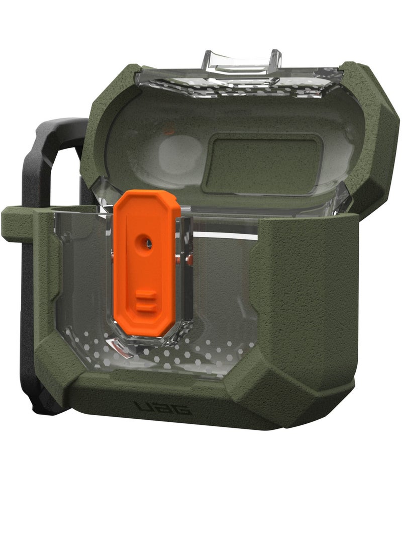 Urban Armor Gear - UAG Plasma AirPods 4 Case Cover Rugged Hard Shell Mil Grade with Secure Lock & Carabiner - Olive Drab - Image 1