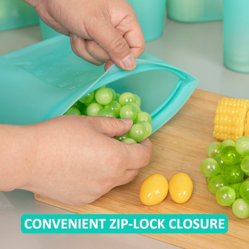 Annaklin Reusable Food Bags, 12 Pack 100% Silicone Food Storage Bags Stand Up Zip Lock Container, Freezer Microwave Oven Dishwasher Safe, 4 Medium 4 Small 4 Extra Small, Aqua - Image 5