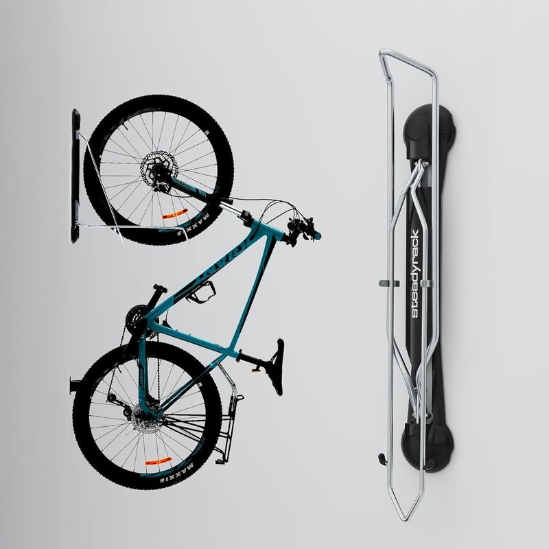 Steadyrack Bike Rack â€“ Pivoting Mountain Bike Rack, Holds Up to 77 lbs, Fits 24"-29" Wheels, 2.1"-2.8" Tires, Foldable Wall Mount for Space-Saving Bicycle Storage - Image 3