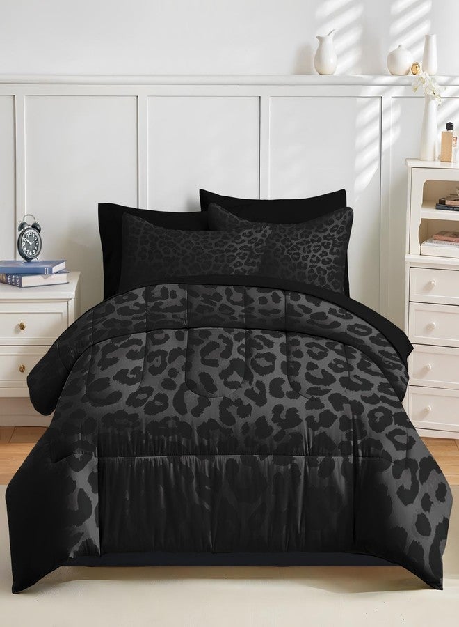 Nesker 7 Pcs Comforter Set Queen Size, Leopard Print Wild Animal Bedding Set for Kids and Adults, Black Grey African Cheetah Wildlife Sheets Bed Sheet Sets with Fitted Sheet 2 Pillowcases & 2 Shams - Image 2
