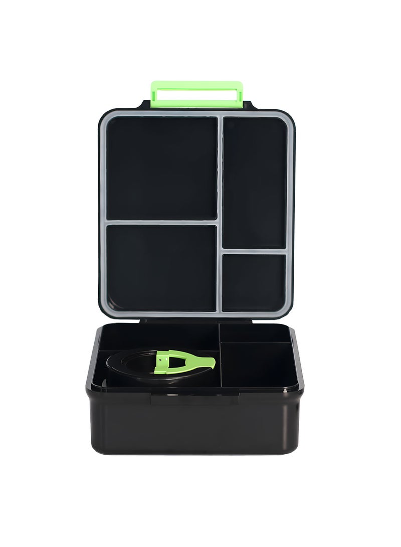 Snack Attack Black Astro Kids Bento Lunch Box with Thermos Jar – 4-Compartment Stainless Steel Leakproof Lunchbox with Silicone Seal – Cute Mermaid Artwork – Keeps Food Hot up to 5 Hrs – BPA-Free - Image 4