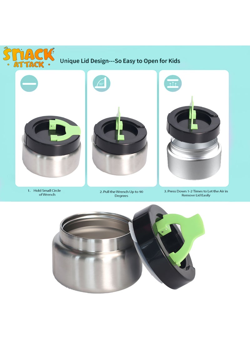 Snack Attack Black Astro Kids Bento Lunch Box with Thermos Jar – 4-Compartment Stainless Steel Leakproof Lunchbox with Silicone Seal – Cute Mermaid Artwork – Keeps Food Hot up to 5 Hrs – BPA-Free - Image 3