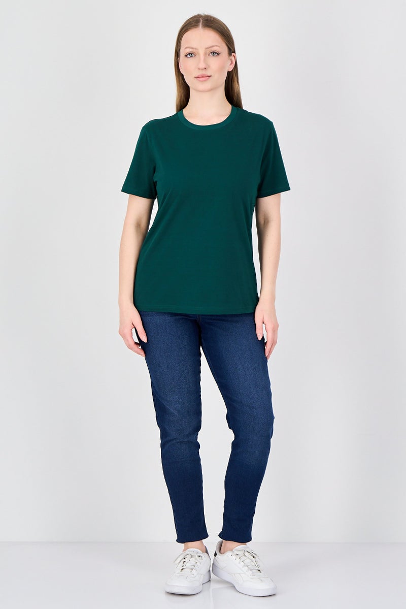 Fudo Comforts By Fudo Women Crew Neck Short Sleeve Plain T-Shirt, Dark Green - Image 3