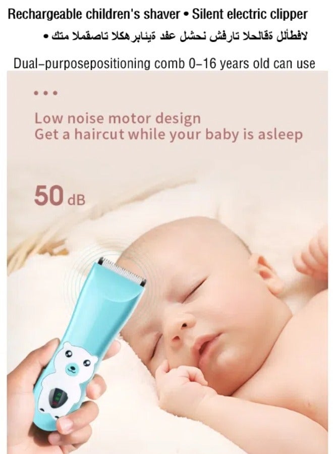 Baby electric hair clipper • Rechargeable children's shaver • Silent electric clipper • Suitable for ages 0-16 • Blue - Image 1