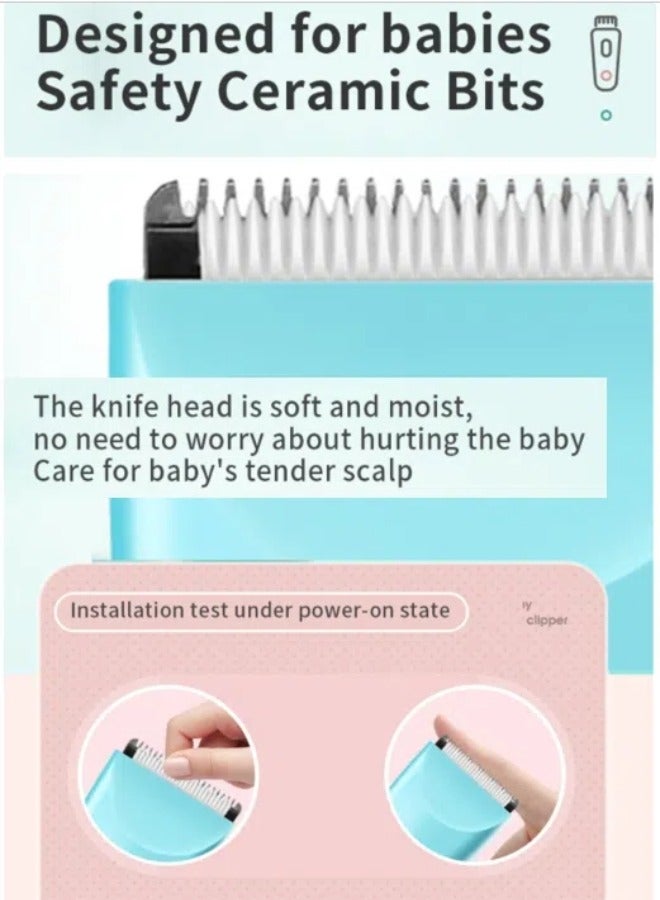 Baby electric hair clipper • Rechargeable children's shaver • Silent electric clipper • Suitable for ages 0-16 • Blue - Image 2