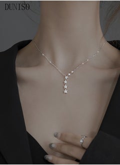 DUNISO Star Y Necklace 925 Sterling Silver Star Choker Necklace Silver Crystal Star Drop Choker Chain Pendant Necklace Simple Necklace Chain Jewelry  for Women Teen Girls  - Image 1