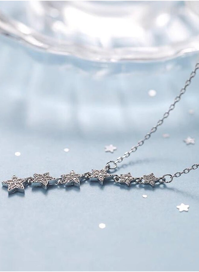 DUNISO Star Y Necklace 925 Sterling Silver Star Choker Necklace Silver Crystal Star Drop Choker Chain Pendant Necklace Simple Necklace Chain Jewelry  for Women Teen Girls  - Image 5