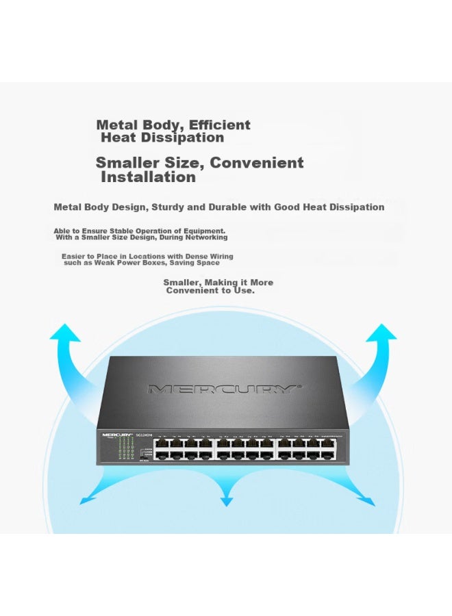 Mercury 24-port Gigabit Switch, Steel Shell Desktop, Enterprise Engineering Network Dedicated Splitter Sg124dm - Image 3