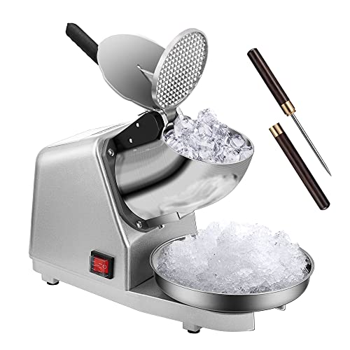 VIVOHOME VIVOHOME Electric Ice Crusher Shaver 4 Blades Snow Cone Maker Machine Silver 210lbshr with Ice Pick for Home and Commercial Use 