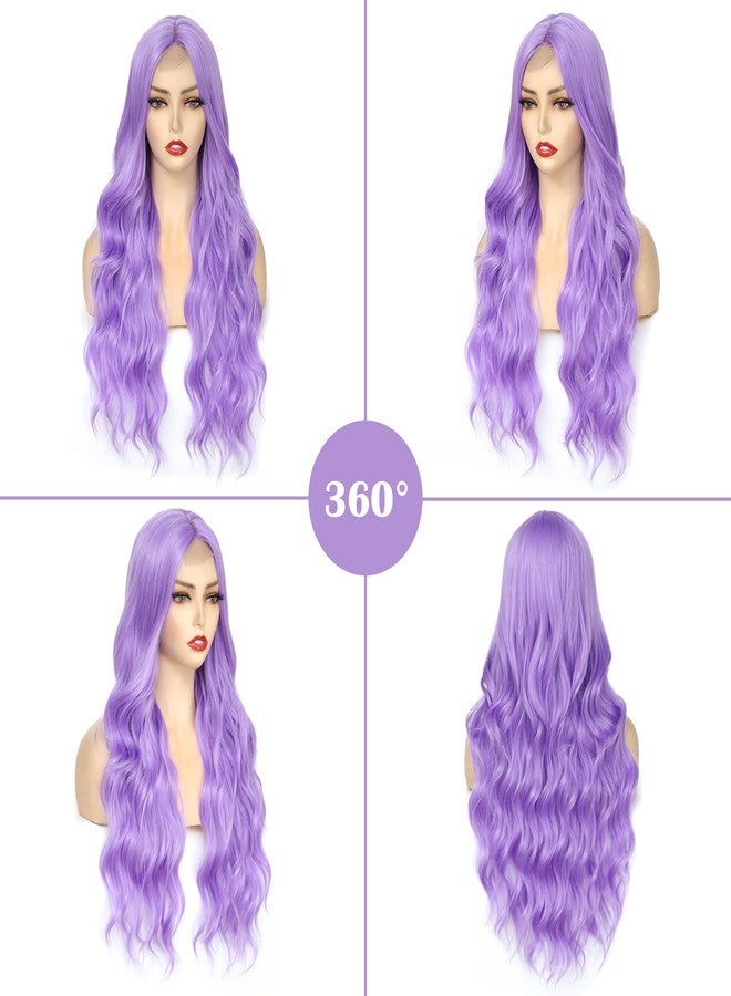 Angzon Long Purple Wavy Wig for Women 26 Inch Light Purple Middle Part Curly Synthetic Hair Wig Natural Look Heat Resistant Fiber for Daily Party Use - Image 3