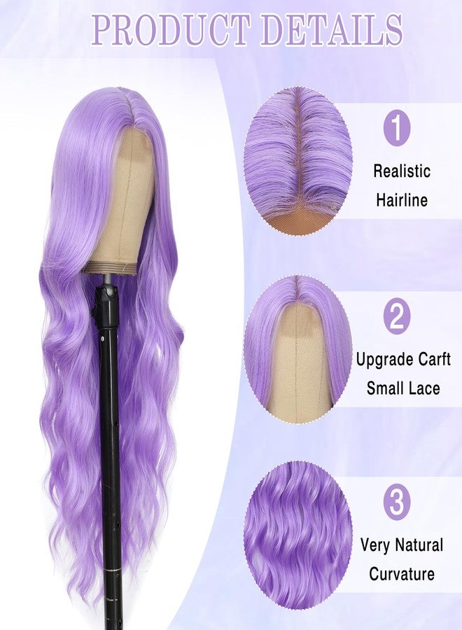 Angzon Long Purple Wavy Wig for Women 26 Inch Light Purple Middle Part Curly Synthetic Hair Wig Natural Look Heat Resistant Fiber for Daily Party Use - Image 4