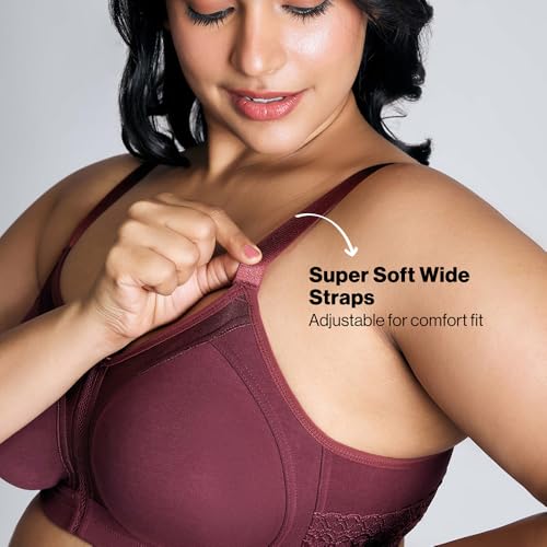 NYKD by Nykaa Women’s Full Support M-Frame Heavy Bust Everyday Cotton Bra | Non-Padded | Wireless | Full Coverage| Bra, NYB101, Wine, 34D, 1N - Image 4