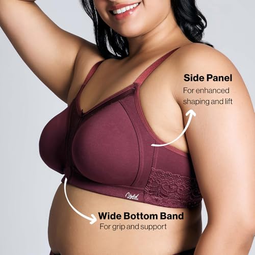 NYKD by Nykaa Women’s Full Support M-Frame Heavy Bust Everyday Cotton Bra | Non-Padded | Wireless | Full Coverage| Bra, NYB101, Wine, 34D, 1N - Image 5