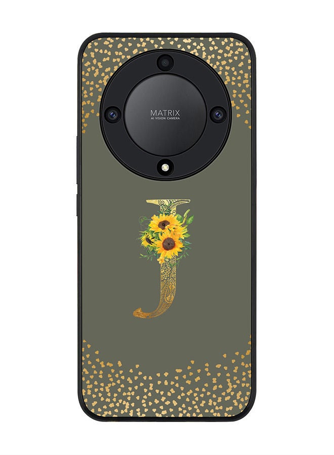 Stylizedd Rugged Black edge case for Honor X9a 5G Slim fit Soft Case Flexible Rubber Edges Anti Drop TPU Gel Thin Cover -  Custom Monogram Initial Letter Floral Pattern Alphabet - J  (Olive Green ) - Image 1