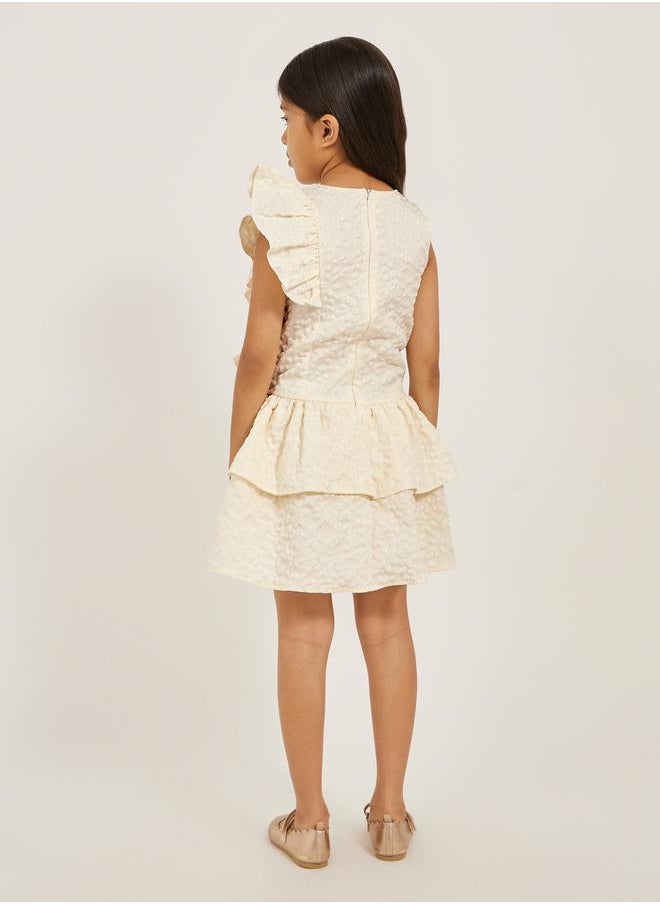 Styli Floral Jacquard Sleeveless Dress with Ruffled Trim  - Image 4