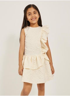 Styli Floral Jacquard Sleeveless Dress with Ruffled Trim  - Image 2