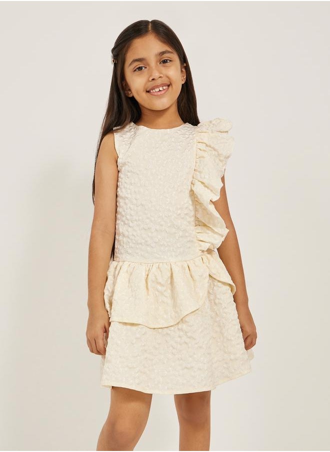 Styli Floral Jacquard Sleeveless Dress with Ruffled Trim  - Image 2