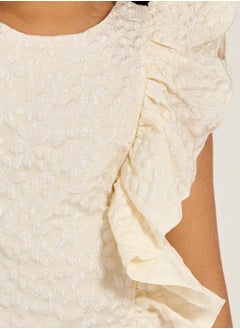Styli Floral Jacquard Sleeveless Dress with Ruffled Trim  - Image 3